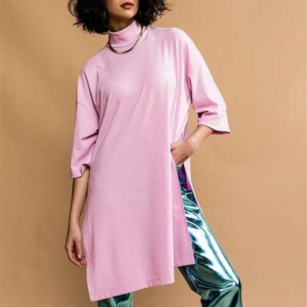 Dressed in LaLa Icon Mock Neck Top Size Small Pink
